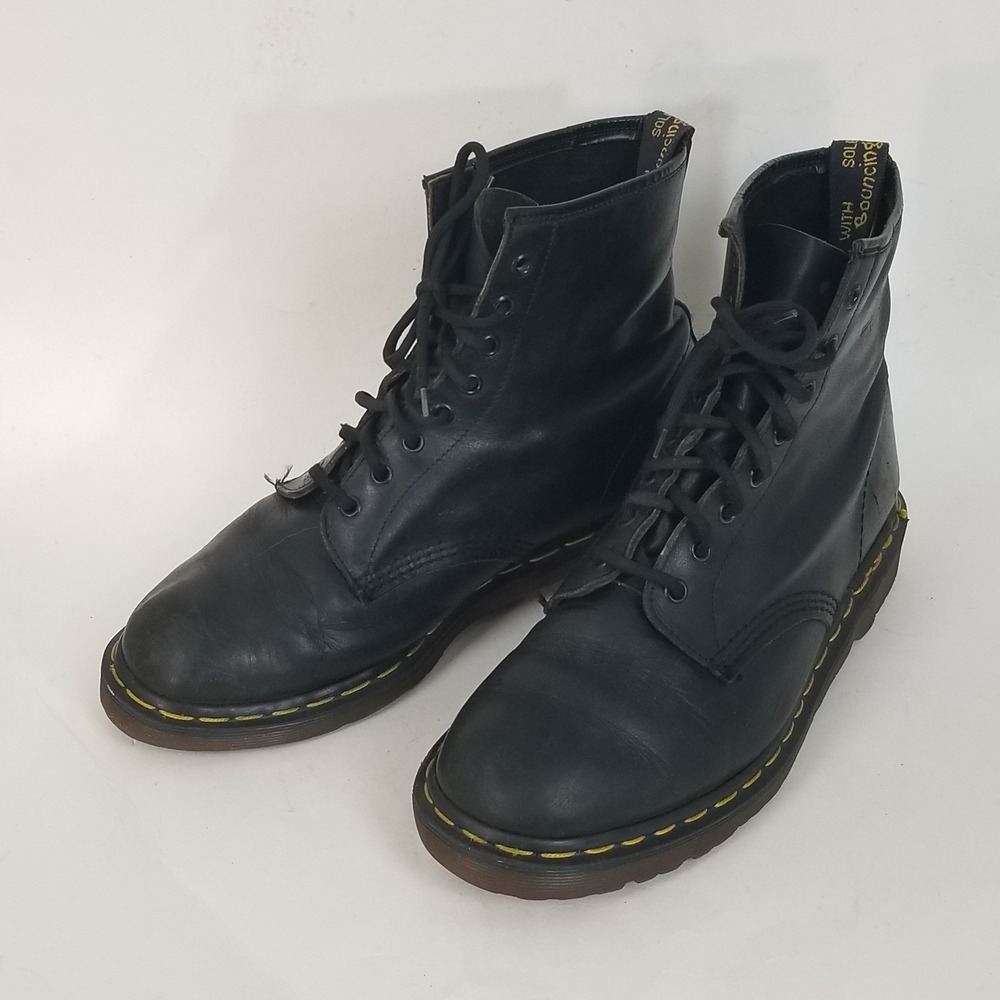 Vintage Dr Martens 8 Eye Boots Mens 10 Black Leather Made England AirWair MIE